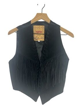 Phoenix USA Size M Women's Vest Fringe Pig Split Black Festival Western Cowgirl